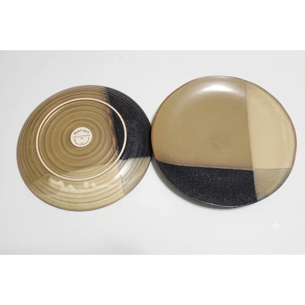 Sango Gold Dust Black 11 Inch Dinner Plates Set of 2 Stoneware Pattern‎ 5022